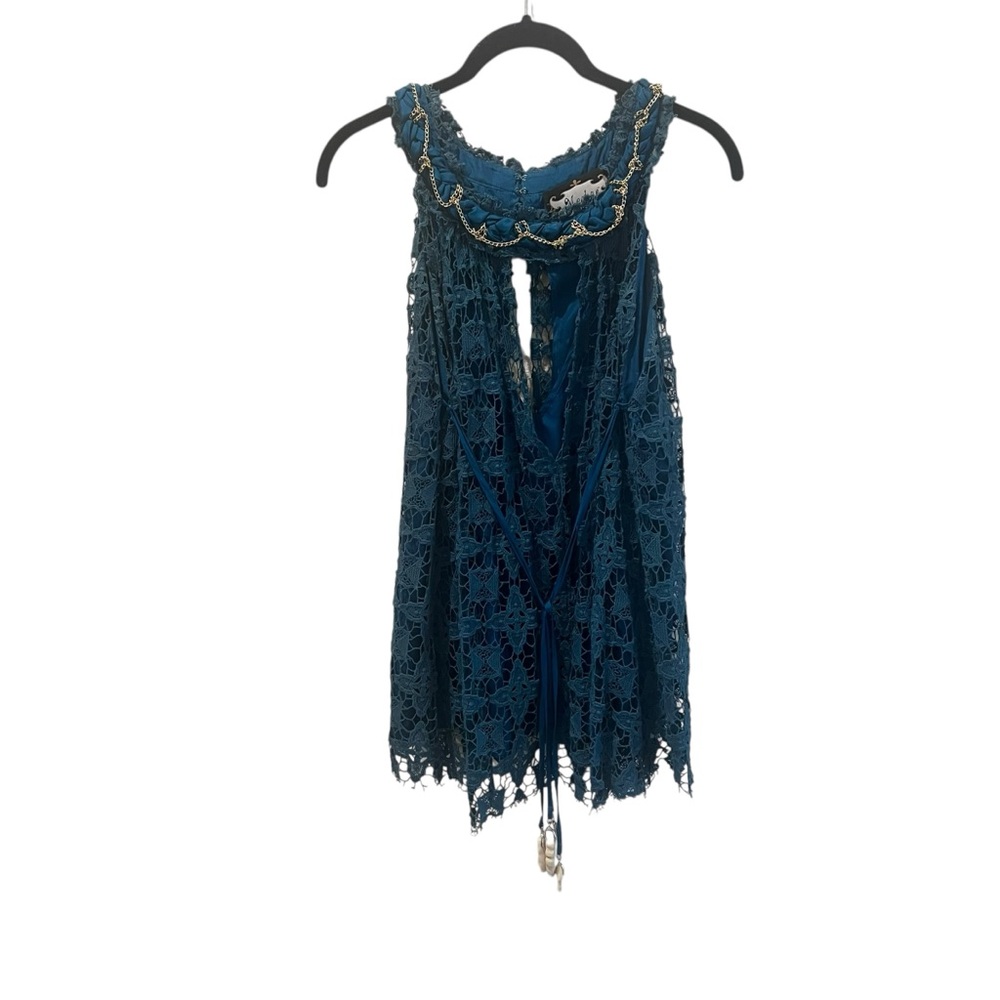 Meghan LA Teal Lace Crochet Halterneck Tank Top Size 6